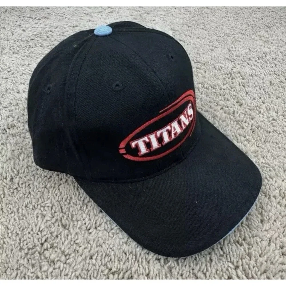 Tennessee Titans Hat Annco Black Strapback Red Circled Spellout Vtg NFL Cap NOS*